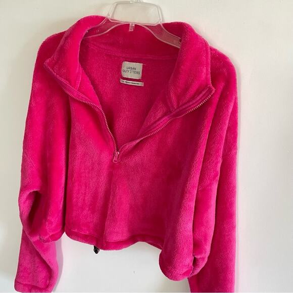 Urban Outfitters Pink Half Zip Drawstring Fleece Top - Picture 3 of 6